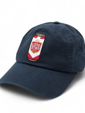 Lone Star, Embroidered Large Can, Dad Hat, Adjustable Buckle Strap, Navy